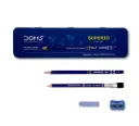 Doms Superio Super Dark Graphite Pencils Pack of 10 Pencils| With FREE 1 Eraser 1 Pencil Sharpener 1 Point Protection Cap & 1 Cleaning Brush