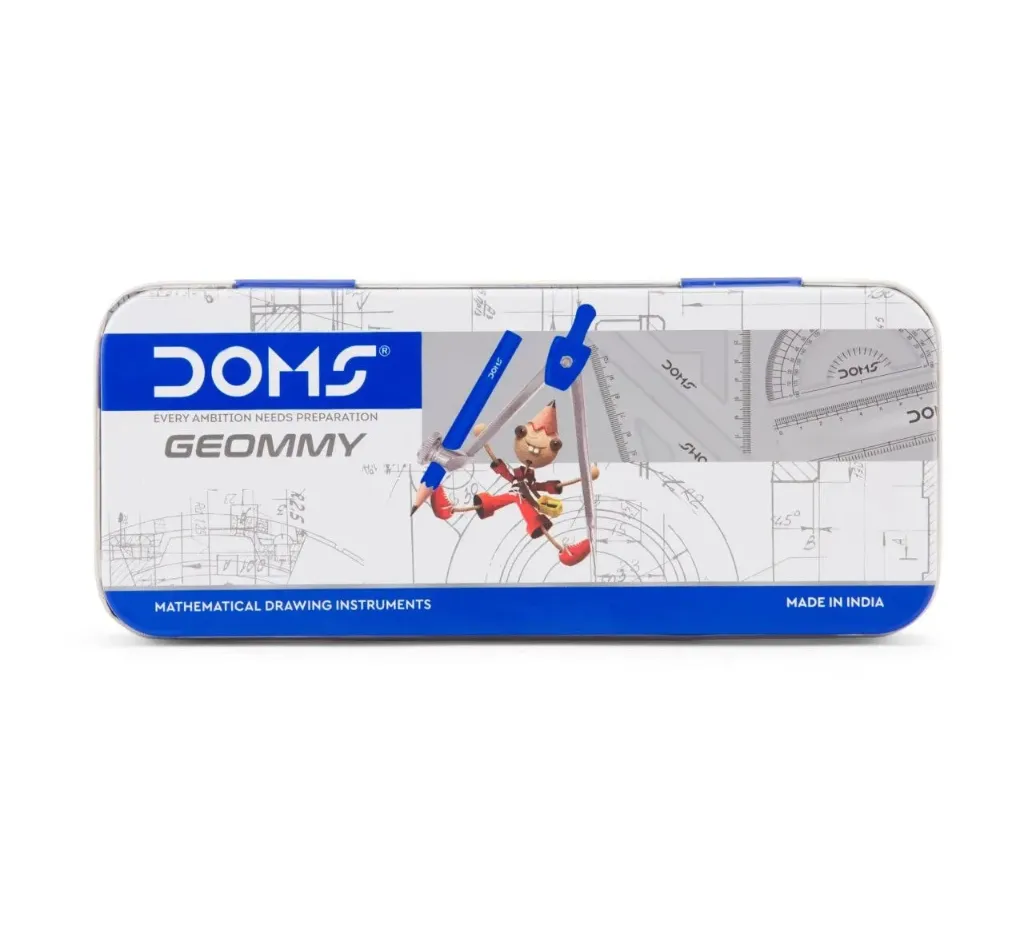 Doms Geommy Mathematical Drawing Instrument Geometry Box | Durable Blue Finish Body | Safe & User Friendly | Set of 10 Instruments