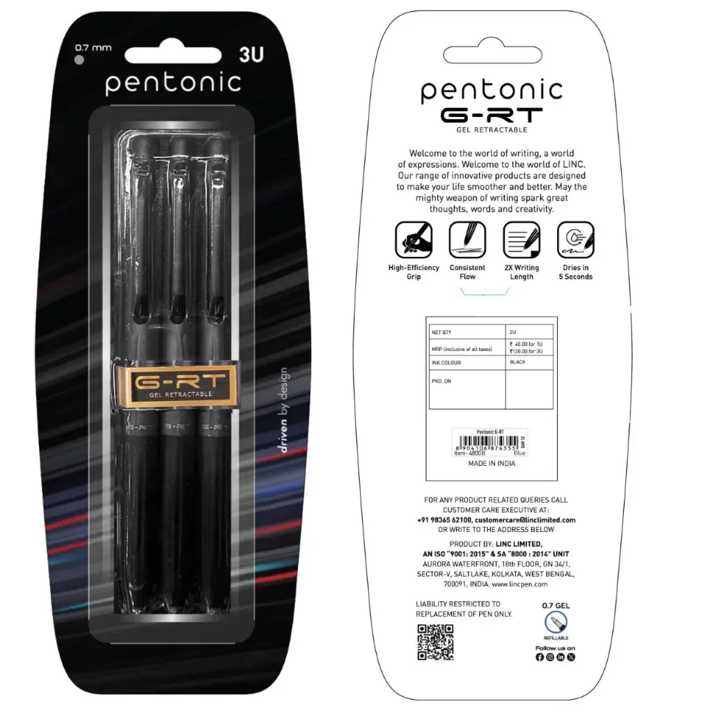 Pentonic G-RT 0.7 mm Gel Pen Blister Pack  | Pack of 3 (Black)