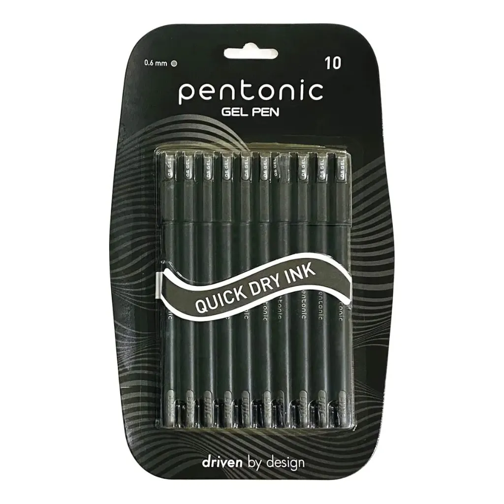 Pentonic 0.6 mm Gel Pen Blister Pack | Black body | Set of 10pcs (Black)