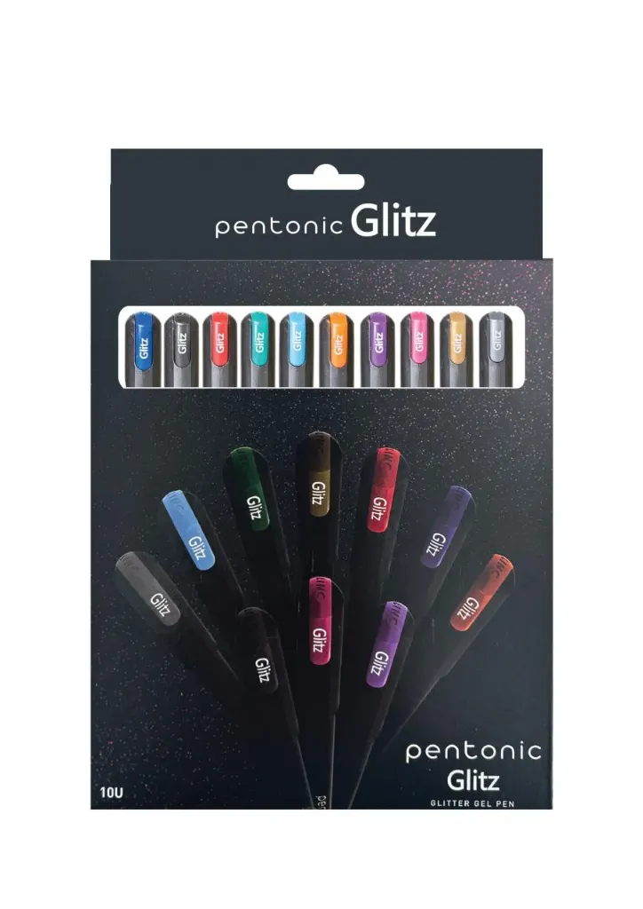 Pentonic Glitz 1.0 mm Multicolor Glitter Gel Pen | Multicolor Ink, Set Of 10 Pcs