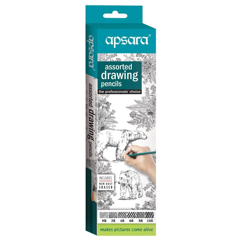 Apsara Assorted Drawing Pencils, HB, B, 2B, 2B, 4B, 6B - Pack of 6